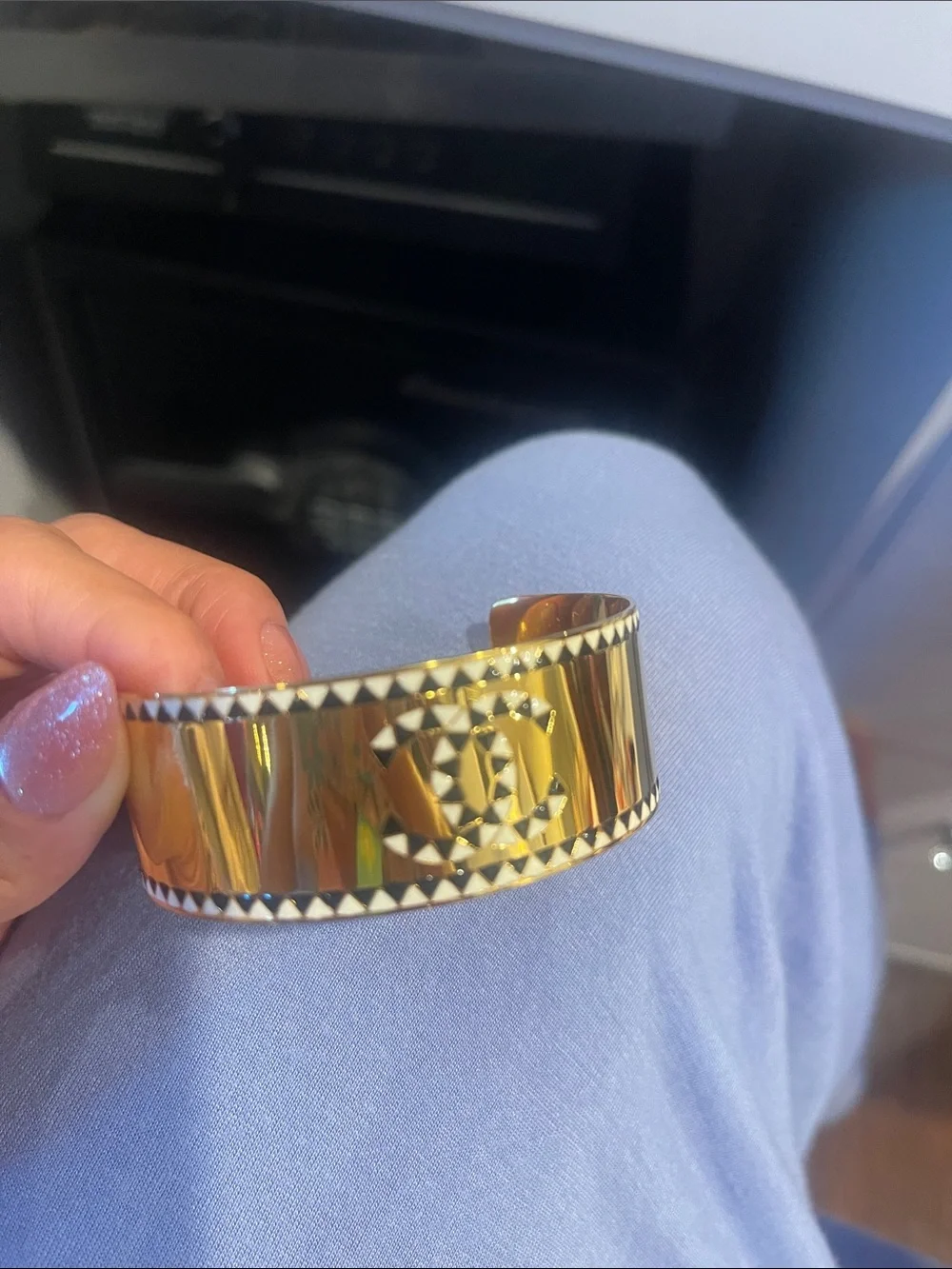 Gold Tone Studded Cuff Bracelet - Designer Inspired COPY